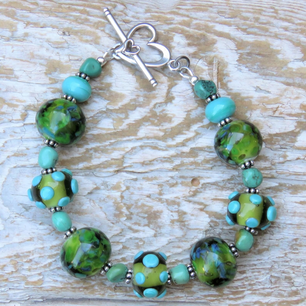 Olive & Turquoise Lampwork Bracelet