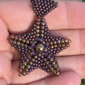Austrian Crystal and Seed Bead Starfish Pendant - burgundy wine
