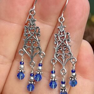 Sapphire blue crystal and sterling silver earrings